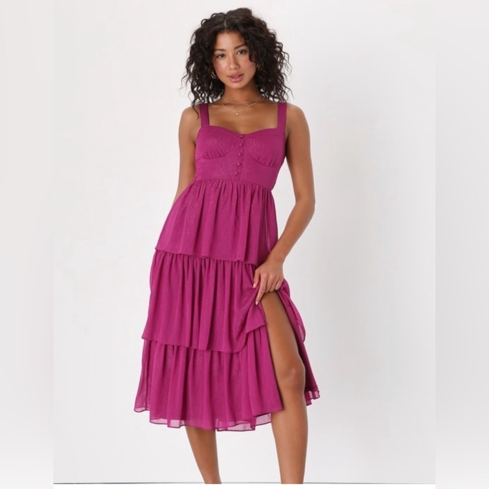 NWT Lulu's Tiered purple MIDI Dress size L